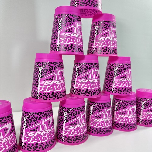 Speed Stacks Official WSSA 12 Cup Pink Leopard Print Timer & carry Case Stackers - Picture 6 of 11