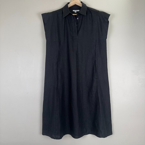 Chicos Kleid 1 M schwarz Midi Leinen Taschen Lagenlook minimalistisch ruhig Luxus