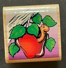 Worm Insect Coming Out of Apple Educational Symbol Wood Rubber Stamp