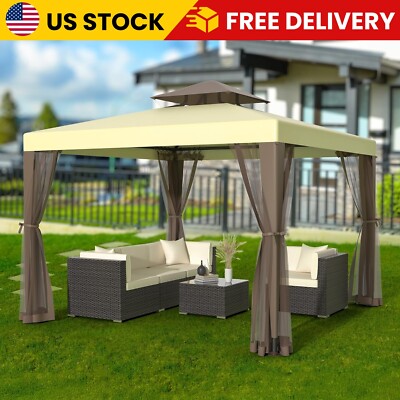 Gazebo Hard Top Patio Outdoor Shelter Tent Netting 10x10 ft Backyard Garden