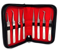 8 Pc All Purpose Precision Tweezer Set Stainless Steel Tool Kit in Carrying Case