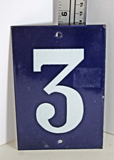 House Number 3 Plaque Enamel Over Metal Blue