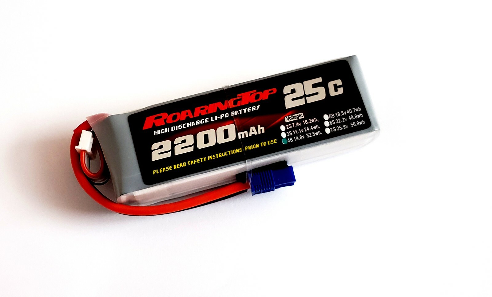 RoaringTop LiPo Battery Pack 25C 2200mAh 4S 14.8V with EC3 Plug
