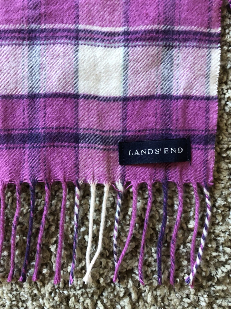 Lands End Cashmere Scarf Pink Plaid 65