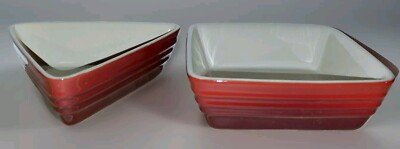 Le Creuset Red Ombré Tapas 2 Bowl Dish Set Triangle Square Ceramic