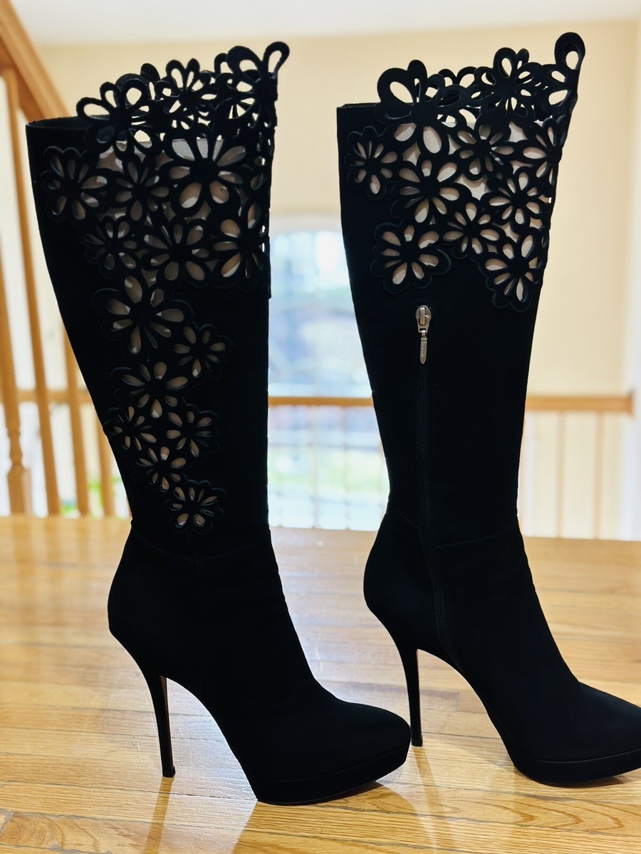 Cesare Paciotti Size 39 Black Suede Laser Cut High Boots | eBay display picture 1