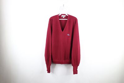 Vintage 80s Izod Lacoste Mens Large Croc Logo Knit V-Neck Sweater