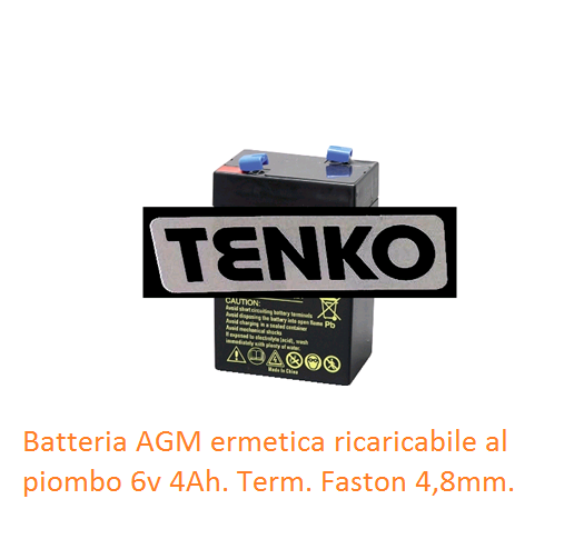 Batteria AGM ermetica ricaricabile al piombo 6V 4Ah. Term. Faston 4,8mm.