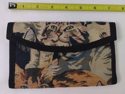 Vintage Tapestry Fabric Cat Wallet Handbag  5 Pockets Plus Cardholder Slots Meow