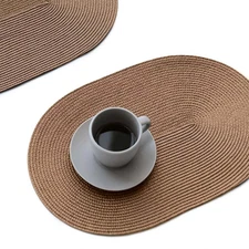 Oval Braided Placemats Set of 6 Table Mats for Dining Tables Washable Heat Re