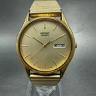 Seiko Watch Men 38mm Champagne Dial Gold Tone Round Daydate 5y23-8039 NewBattery