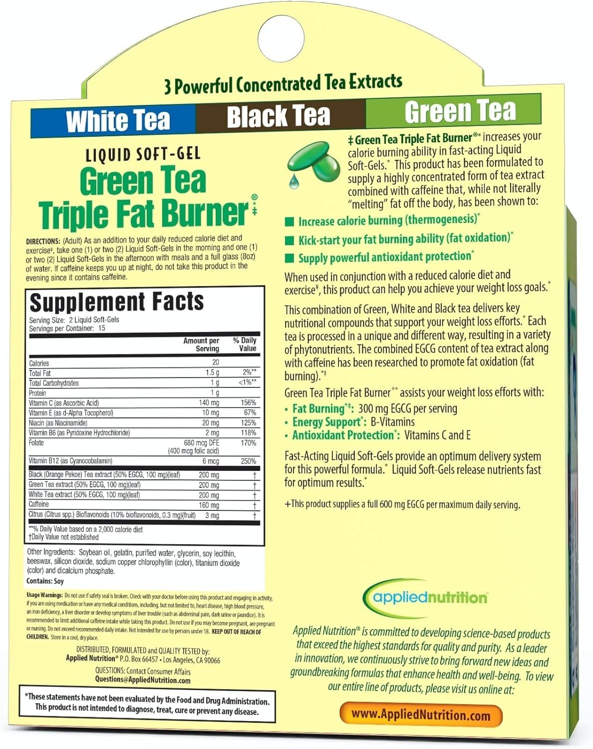 Applied Nutrition Green Tea Triple Fat Burner, 30 Liquid Soft-Gels ...