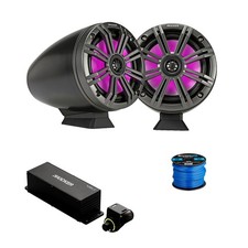 2x Kicker 6.5" 195W Marine LED Black Tower Speaker w/Charcoal Grille,Remote,Wire