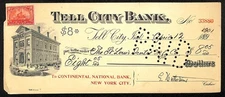 Tell City Bank 1901 Antique Bank Check St. Louis Dental Mfg Co