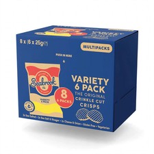 BBE 12/09/2026 Seabrook Variety 6 Pack Box 8x6x25g 48 Bags Crinkle Cut Crisps UK