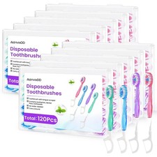 120 Pack 5-in-1 Mini Toothbrush Disposable, Waterless Disposable Toothbrushes...
