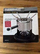 NEW FARBERWARE CLASSIC SERIES BRUSHED STAINLESS FONDUE SET 10 PC 86706 OPEN BOX