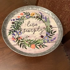 2020 Boston Warehouse 12" Live Simply Galvanized Cake Stand with Wood Base *READ