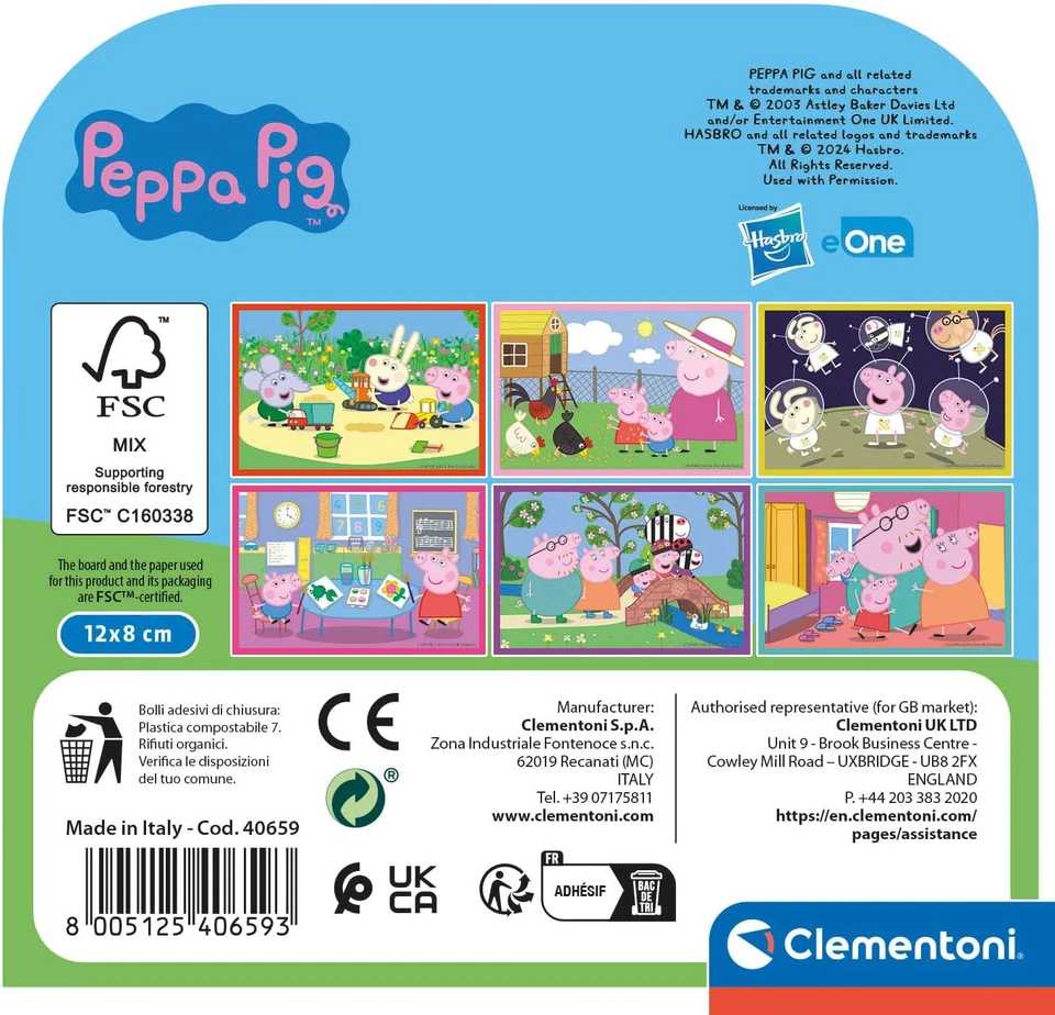 Peppa Pig-6 Pezzi Bambini 2 Anni, Cartoni Animati, Puzzle Cubi, Made in Italy, M - Immagine 3 di 4