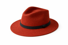 Gents Crushable Orange 100%Wool Felt Trilby Fedora Hat With Leather Type Band