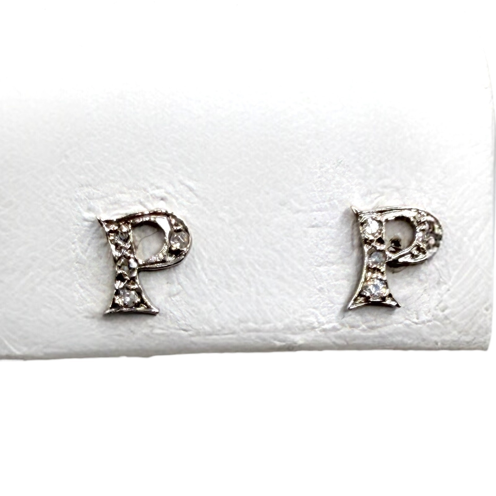 Solid 14k White Gold Initial Letter P Diamond Stu… - image 4