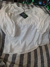 Ava & Viv Blouse Women's Plus 1X 3/4 Balloon Sleeve White