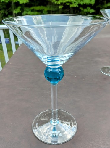 Vintage 6 Bombay Sapphire GinMartini Cocktail Gläser blau Kugel Stiel Sockel gestempelt MC - Bild 3 von 8