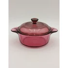 Vintage Corning Cranberry Glass 1 QT Round Casserole Pot 1174 + PYREX Lid