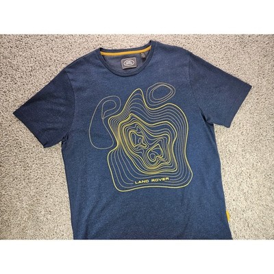 Land Rover T-Shirt Mens Medium Blue Graphic Tee Topo Map Short Sleeve