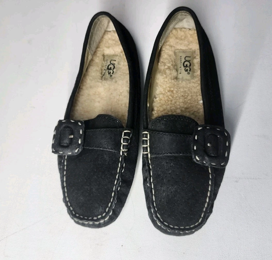 UGG Ansley Pantofole Scarpe Mocassini con Fibbia Donna Taglia 7 Nero