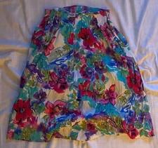 Alfred Dunner Made In USA Vtg floral midi skirt womens Size 8 Pockets Elastic