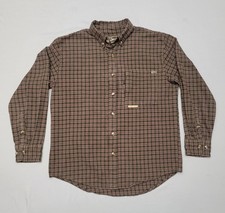 Drake Waterfowl Button-Up Flannel Shirt Size Small Long Sleeve Brown Plaid