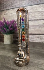 Zen Meditating Buddha Monk With 7 Chakra Zones Gem Colors Incense Holder Statue