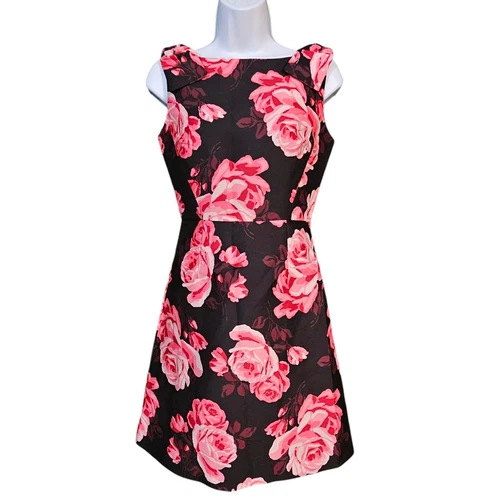Abito Kate Spade New York A Line aderente e svasato rose rambling taglia 0 nero e rosa