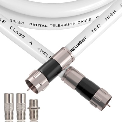 30ft RG6 Coaxial Cable White, 75 Ohm Coax Cable with F Connector  F81 Double ...