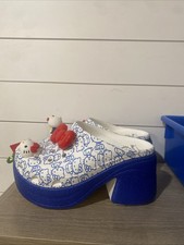 Crocs Sanrio Hello Kitty Siren Clog High Heeled Shoes Women's Size 9 White Blue