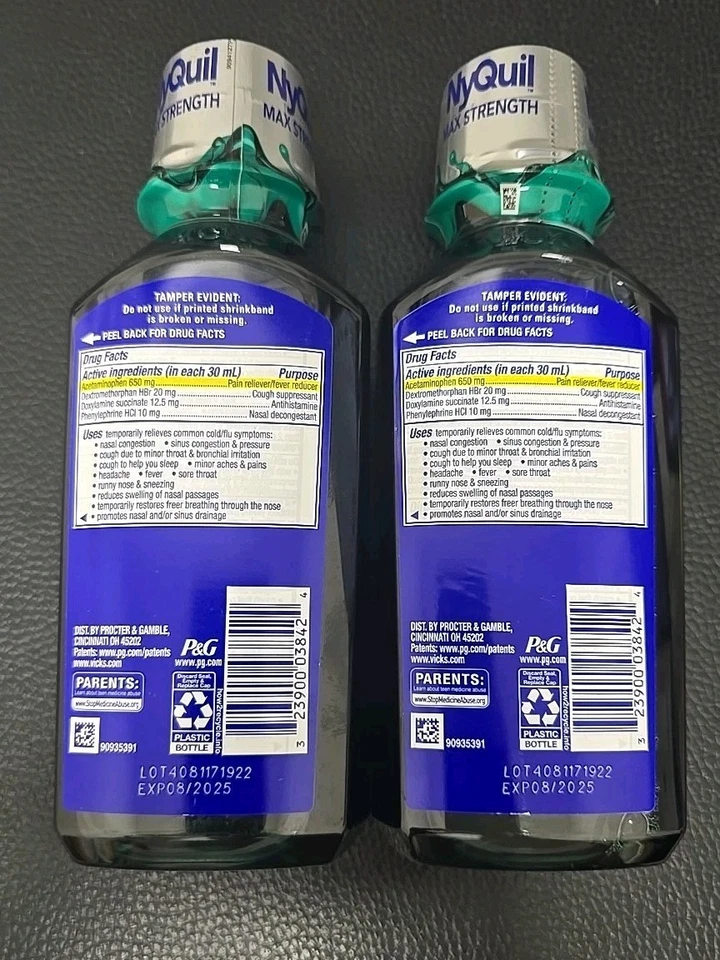 Vicks NyQuil жидкость для облегчения тяжелой простуды и гриппа оригинальный вкус, 12 унций лот из 2 - Изображение 2 из 2