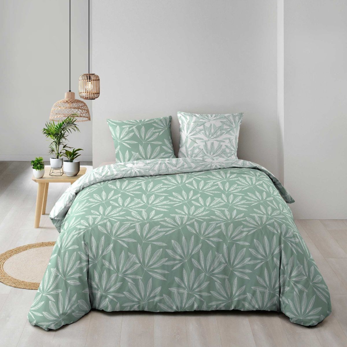 Parure de lit 3 pièces Malia 260x240cm sauge housse de couette grand lit double adulte