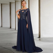 Navy Blue Chiffon Mother of the Bride Dresses O Neck Wedding Party Gown Applique