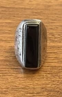 Vintage southwestern Sterling Silver Large Rectangle Black Onyx Ring.  Size 6.5