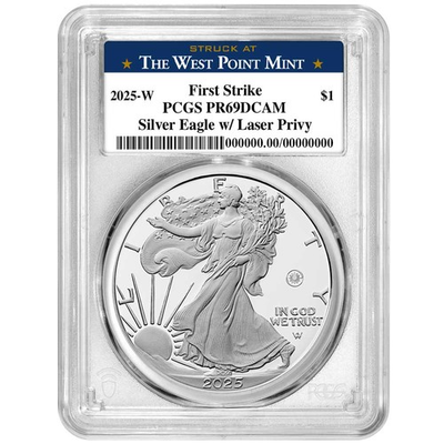 #ad #ad 2025 W Proof $1 American Silver Eagle Laser Beam Privy PCGS PR69DCAM FS West $99.00