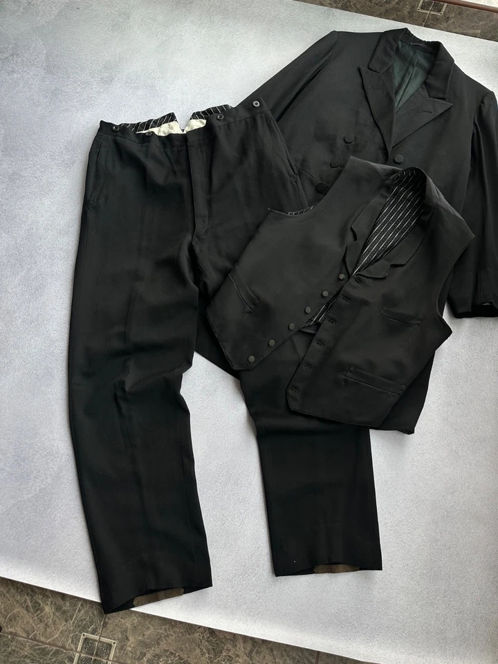 Vintage Victorian /Edwardian 1920s 1940s Three Piece Suit – Tailcoat, Vest & Hig - Image 2 of 4