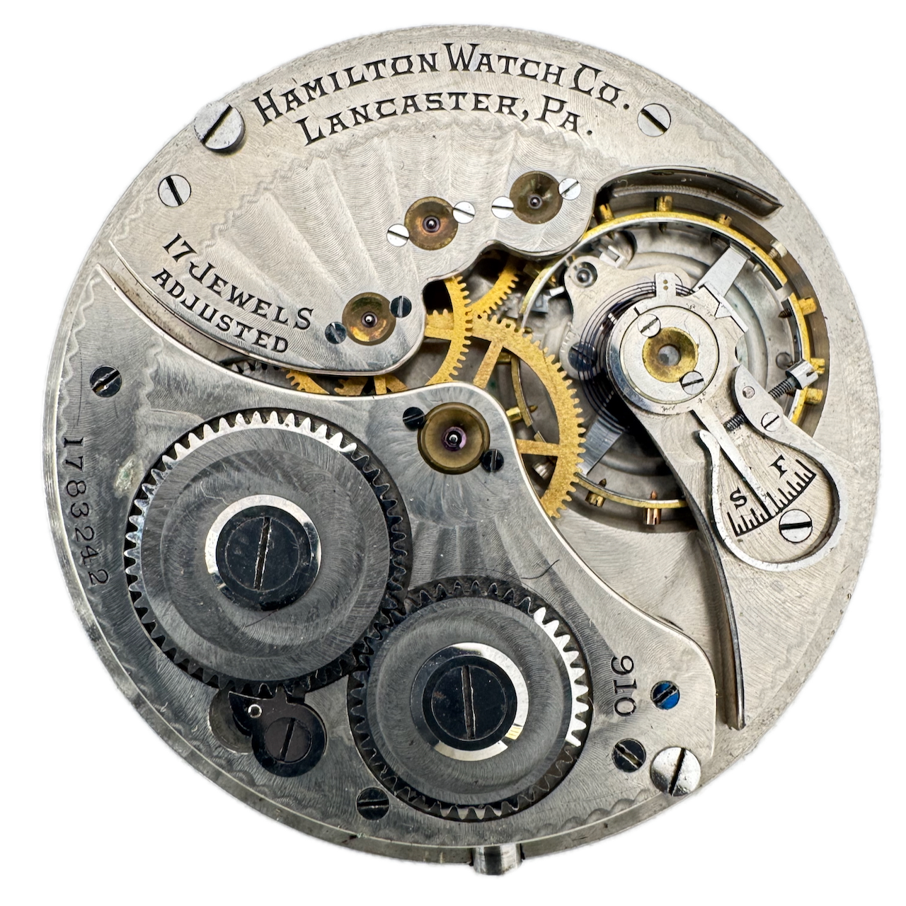 Antique 1914 Hamilton 17 Jewel 14s Mechanical Pocket Watch Movement 910 USA  