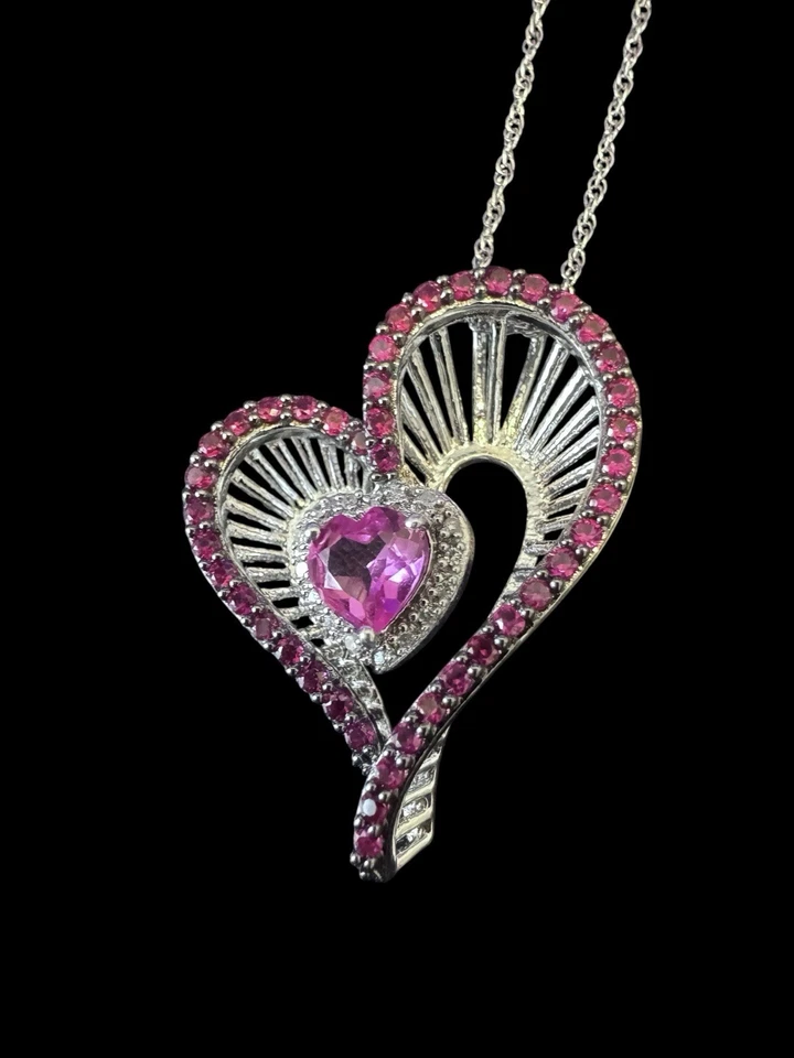 Collar Zales Corazón Hecho en Laboratorio Zafiro Rosa Rubí y Diamante Plata de Ley Z2 Foto 4 de 4