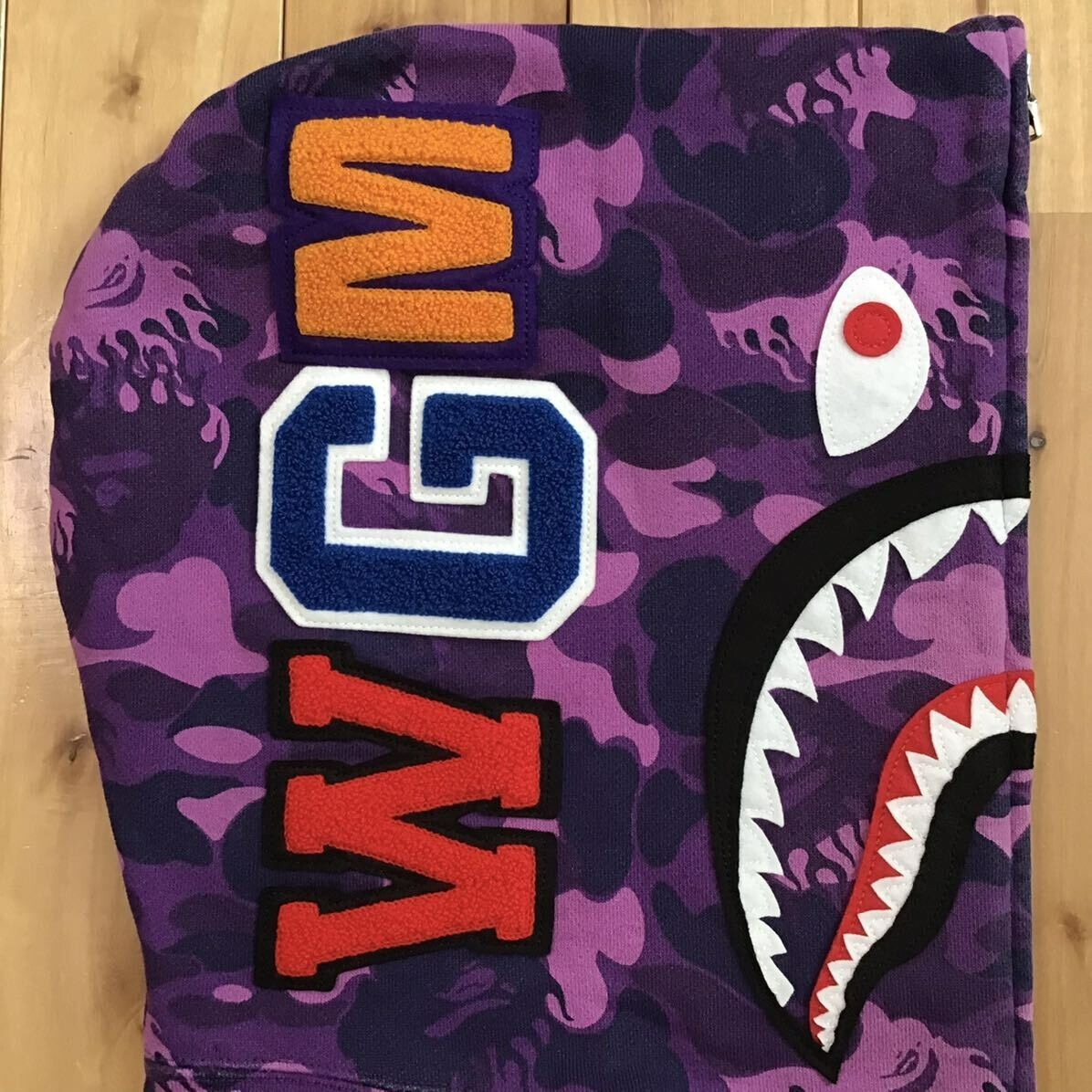 BAPE Fire camo shark full zip hoodie a bathing ape flame Purple