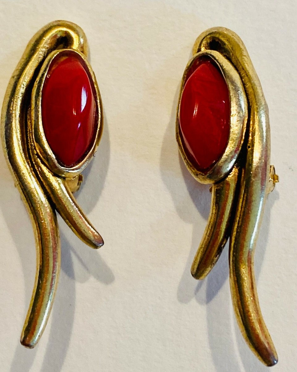 Boucles D'oreilles Clips Taratata France - Ton Or Et Bleu Avec Perles Fantaisie, Occasion