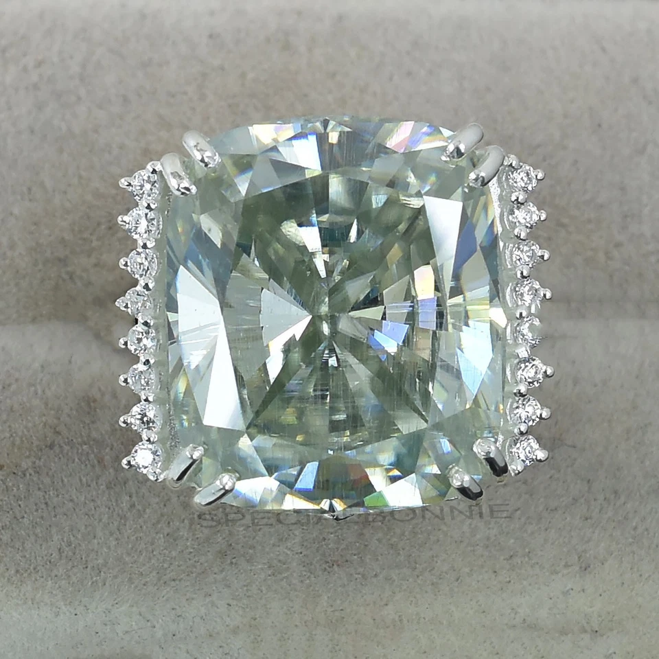 Anillo de diamantes grises de corte cojín certificado 32 quilates sin tachuelas de diamantes. Tarifas gratuitas. Foto 2 de 4