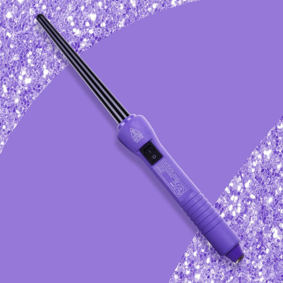 Varita de teflón Herstyler Baby Curl púrpura pequeño compacto de viaje de cerámica de barril de calor Foto 3 de 4