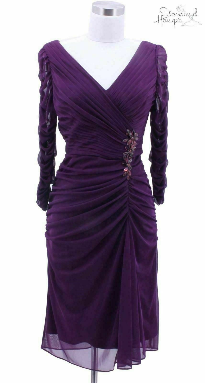A105 ADRIANNA PAPELL Designer Dress Size 4 Small Purple Solid Bodycon Long Sleev A105 ADRIANNA PAPELL Designer Dress Size 4 Small Purple Solid Bodycon Long Sleev