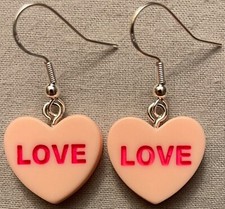 LOVE LT ORANGE CONVERSATION HEART EARRINGS -Resin w/SS Ear Wires VALENTINE'S DAY